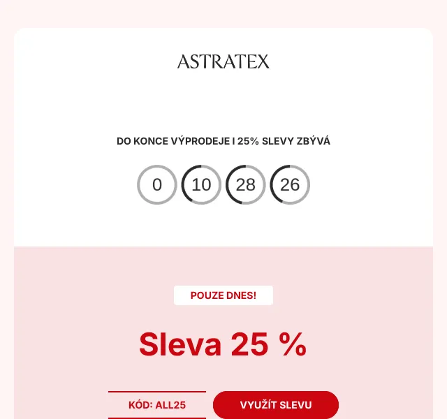 Astratex.cz: 25% sleva letní výprodej – srpen 2026