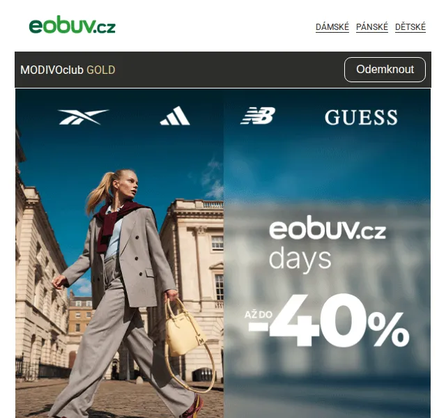 Eobuv.cz: Adidas, Reebok, Guess – sleva až -40 % | Duben 2026