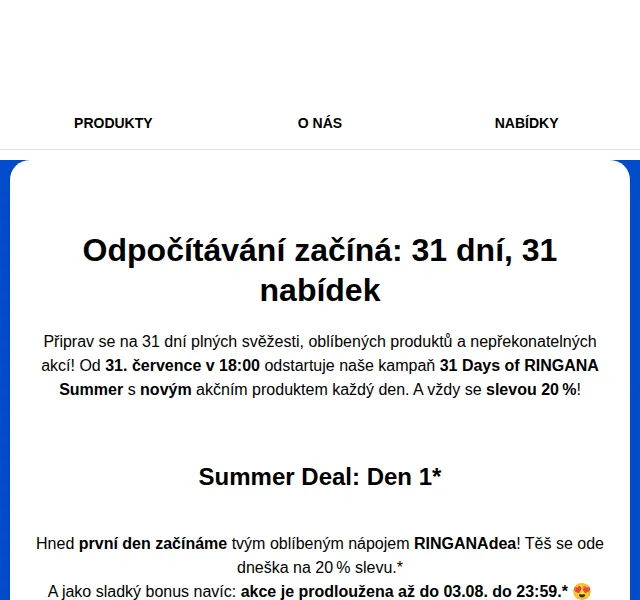 RINGANA: 31 Days of Summer – sleva 20 % na vybrané produkty – srpen 2025 | Nuslet.cz