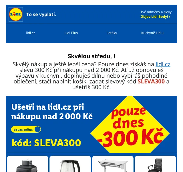 Lidl slevový kód SLEVA300: 300 Kč slevy – září 2026
