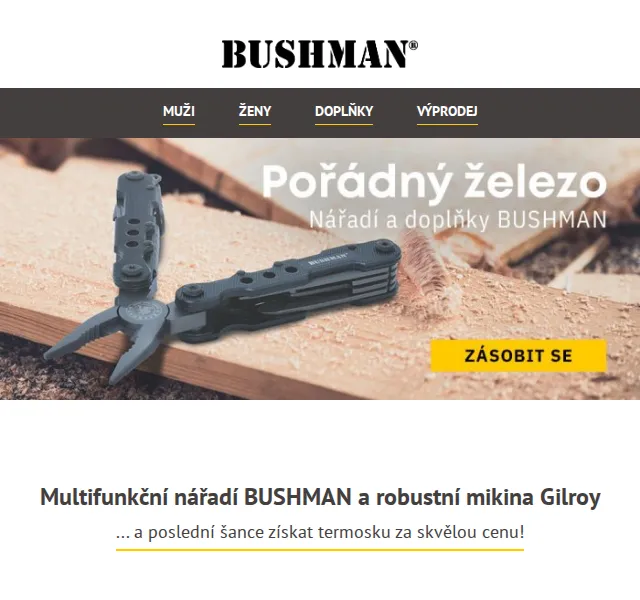 BUSHMAN: Mikina Gilroy 2 899 Kč a termoska 399 Kč – červen 2026 | Nuslet.cz