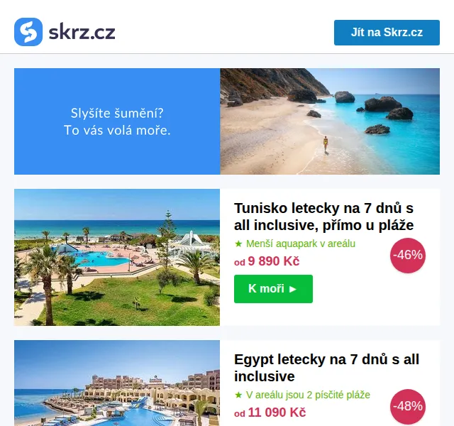 Skrz: Dovolená u moře od 3 900 Kč – srpen 2026 | Nuslet.cz