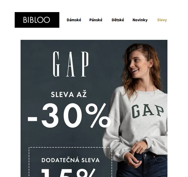 BIBLOO: GAP až −30 % + extra 15% sleva – červen 2026 | Nuslet.cz
