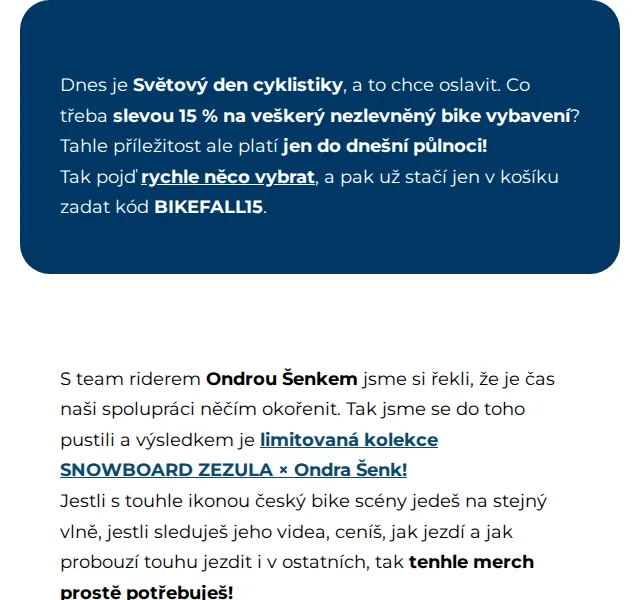 SNOWBOARD ZEZULA: sleva 15 % na bike vybavení – červen 2026 | Nuslet.cz