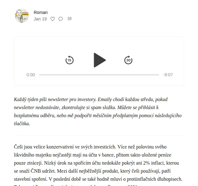 Substack: Newsletter o investicích – červen 2026 | Nuslet.cz