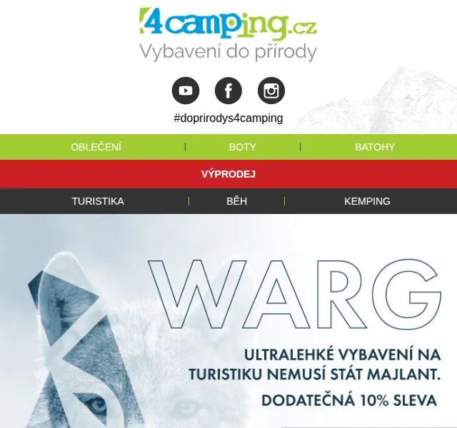 4camping.cz: WARG sleva 10 % na ultralehké vybavení – červen 2026 | Nuslet.cz