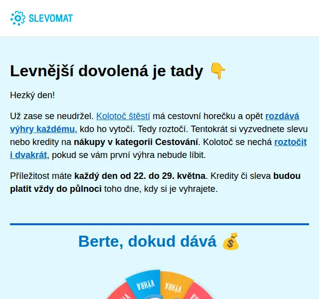 Slevomat: Kolotoč štěstí se slevami a kredity na cestování – květen 2026 | Nuslet.cz