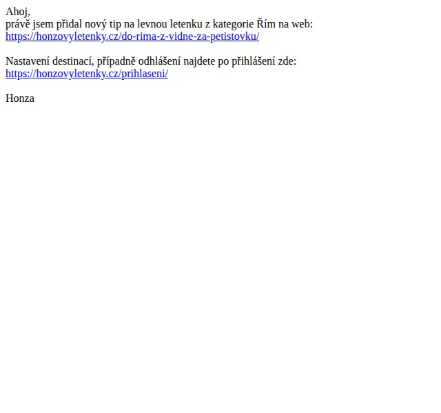 Honzovy letenky: Do Říma z Vídně za 520 Kč – červen 2026 | Nuslet.cz