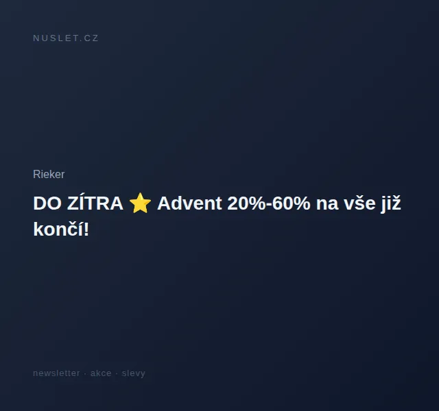 Rieker: Advent 20%-60% na vše + dárek 2x ponožky – červen 2026 | Nuslet.cz