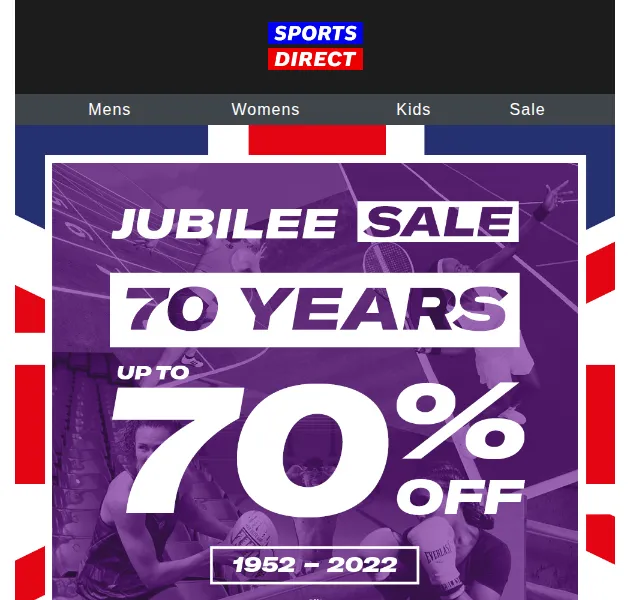Sportsdirect.com: Jubilee Sale až 70 % sleva – červen 2026 | Nuslet.cz