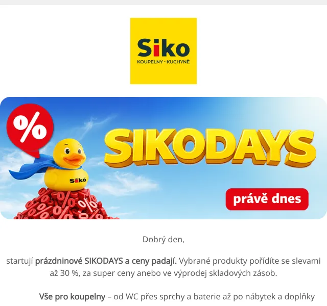 SIKO KOUPELNY: slevy až 30 % – srpen 2026 | Nuslet.cz