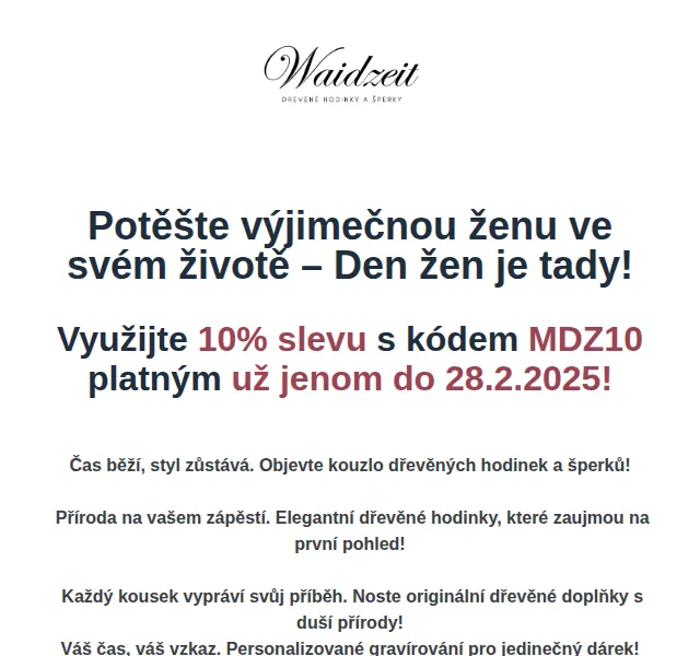 Waidzeit: Sleva 10 % na dřevěné hodinky – červenec 2026 | Nuslet.cz