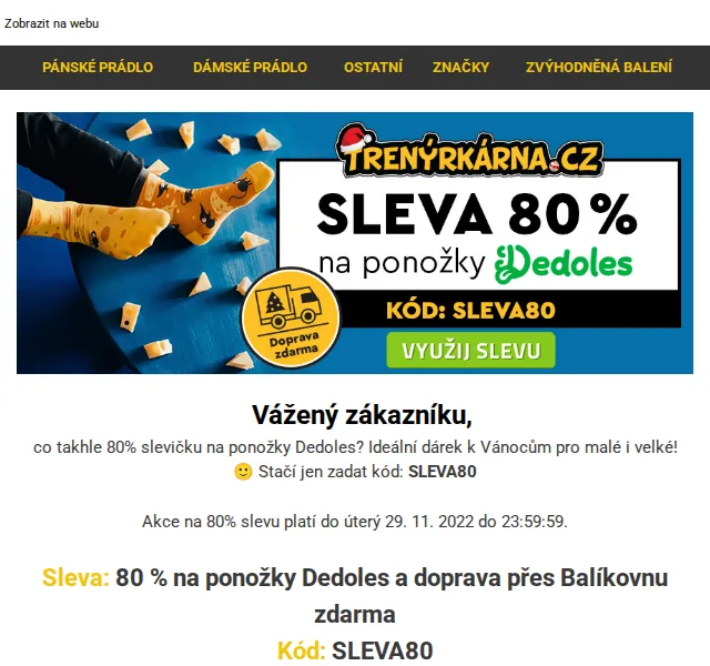 Lukáš z Trenýrkárna.cz: -80 % na ponožky Dedoles – červen 2026 | Nuslet.cz