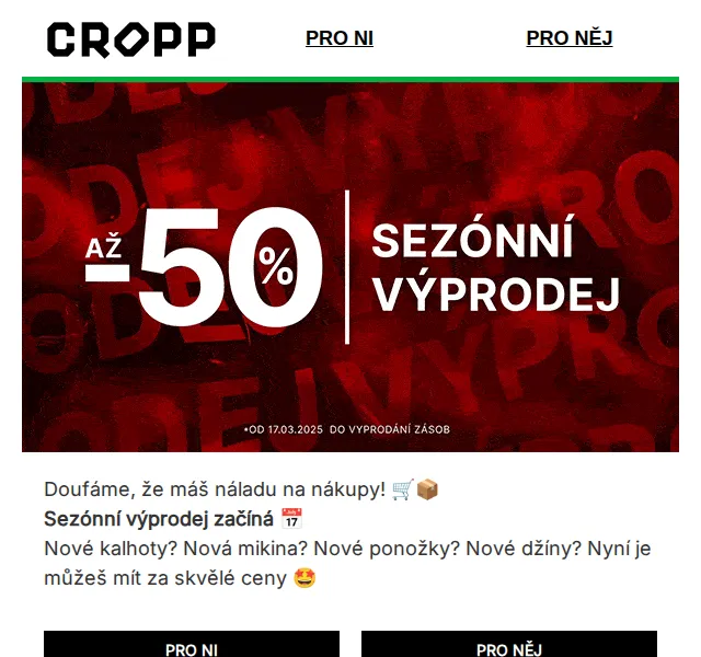 Cropp: Sezónní výprodej až -50 % – červenec 2026 | Nuslet.cz