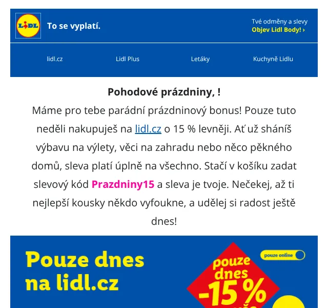Lidl: 15% sleva na vše – červenec 2026 | Nuslet.cz
