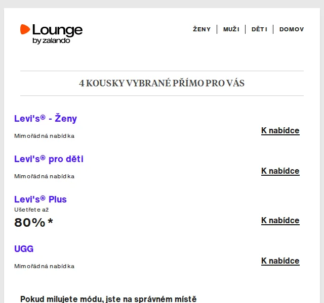 Lounge by Zalando: Levi's, UGG, JOOP! – slevy až 80 % – červenec 2026 | Nuslet.cz