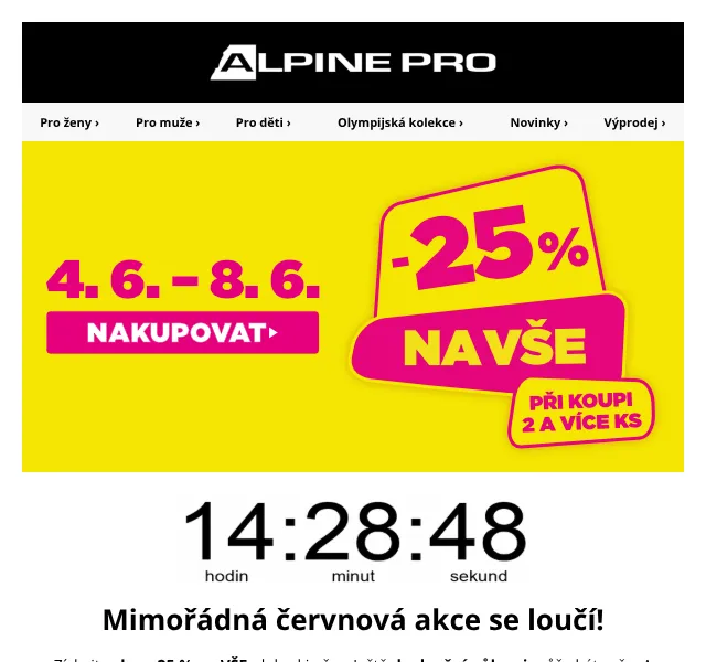 ALPINE PRO: sleva 25 % na VŠE – červen 2026 | Nuslet.cz