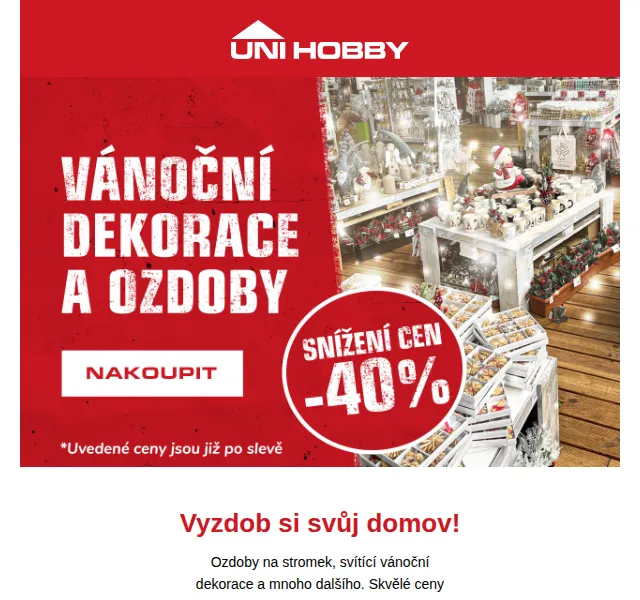 UNI HOBBY: -40 % na vánoční dekorace – červenec 2026 | Nuslet.cz