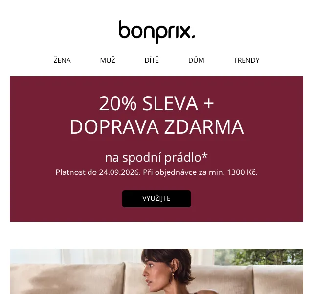Bonprix: 20% sleva spodní prádlo + doprava zdarma – září 2026