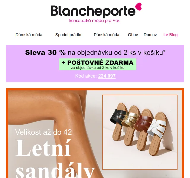 Blancheporte: -30 % na sandály a pantofle – červen 2026 | Nuslet.cz