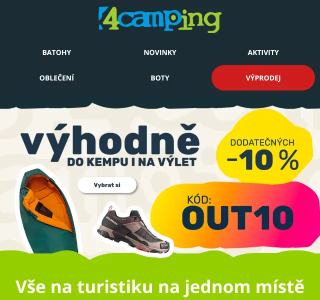 4camping.cz: Turistika −10 % sleva | Květen 2026