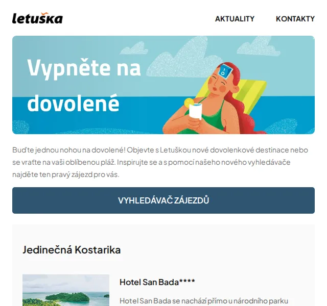 Letuška.cz: Rodinný Egypt od 9 437 Kč, Thajsko a Kostarika – červen 2026 | Nuslet.cz