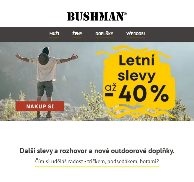 BUSHMAN: Letní slevy až 52 % – červenec 2026 | Nuslet.cz