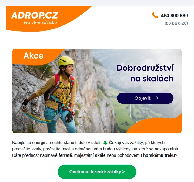 Adrop: zážitkové dárky lezení a ferraty – červenec 2026 | Nuslet.cz