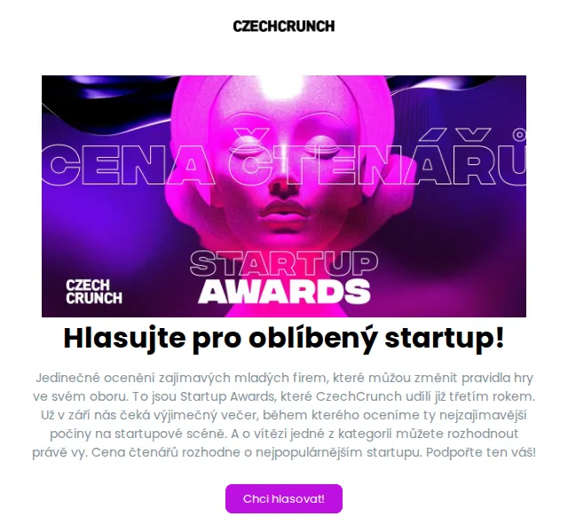 CzechCrunch: Hlasujte ve Startup Awards – červenec 2026 | Nuslet.cz