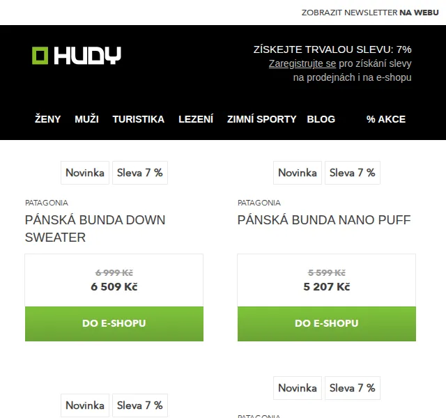 Hudy: Sleva 7 % na Patagonii – červen 2026 | Nuslet.cz