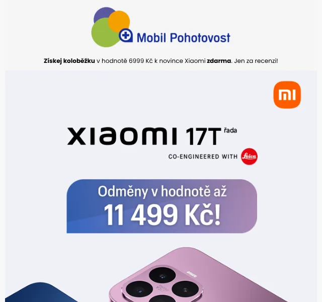 Mobil Pohotovost: Xiaomi 17T Pro s koloběžkou zdarma – červen 2026 | Nuslet.cz