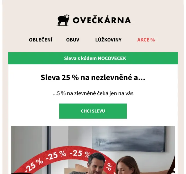 Ovečkárna: -25 % na obuv a oblečení – červen 2026