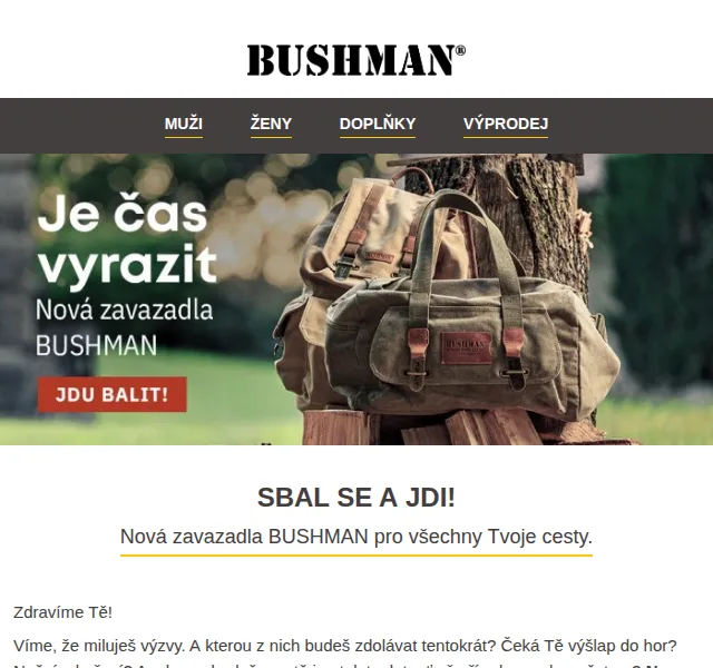 BUSHMAN: Výprodej zavazadel – Wayfarer, Biko a další – červen 2026 | Nuslet.cz