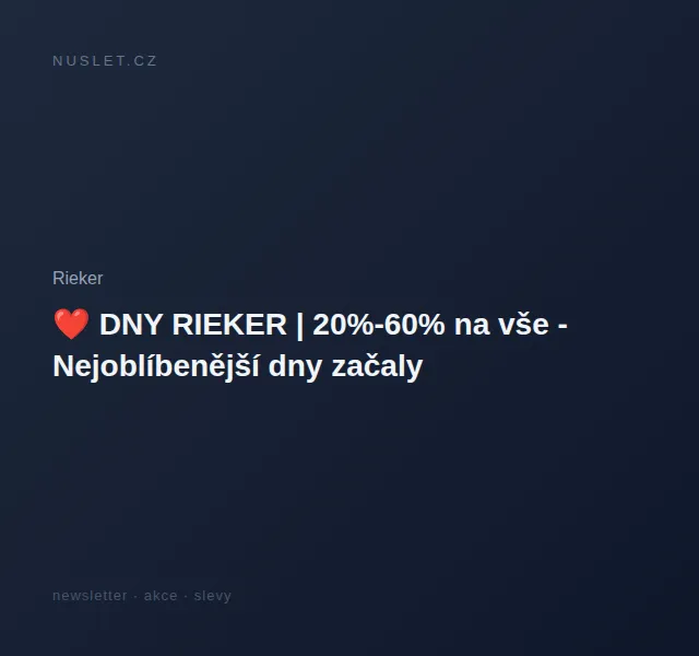 Rieker: slevy 20–60 % na boty a kabelky – červen 2026 | Nuslet.cz