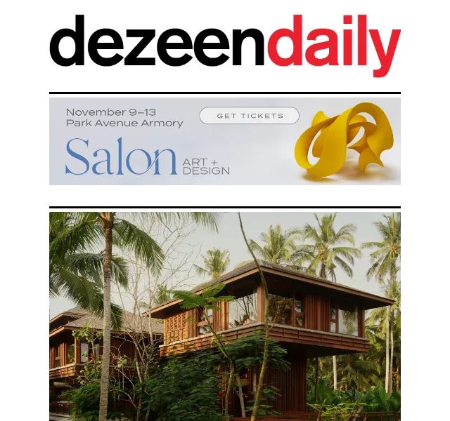 Dezeen Daily: Treetop resort Bali, chequerboard interiors – červenec 2026 | Nuslet.cz