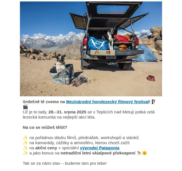 Namcheshop: výprodej Patagonie až -50 % a horolezecký festival – srpen 2025 | Nuslet.cz