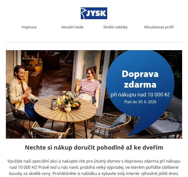 JYSK: Výprodej nábytku až -59 % + doprava zdarma – červen 2026