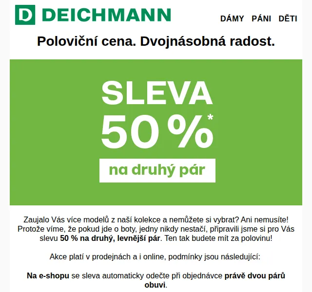 DEICHMANN: 50% sleva na druhý pár bot – červen 2026 | Nuslet.cz