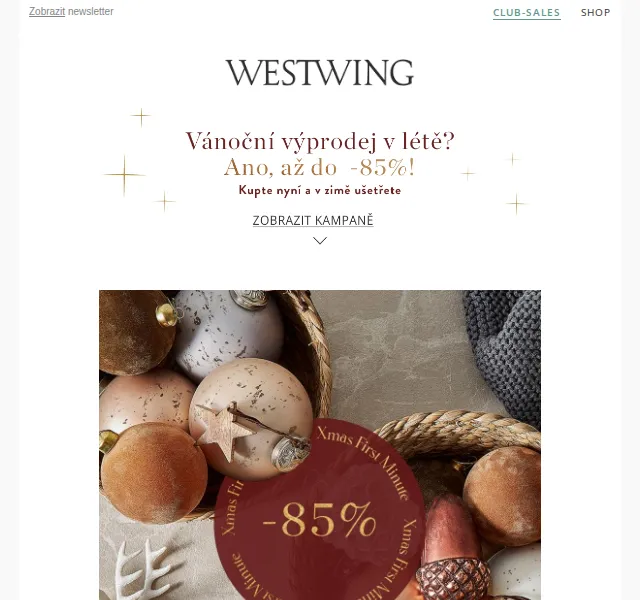 Westwing: Vánoční First Minute SALE – až -85 % | červen 2026 | Nuslet.cz