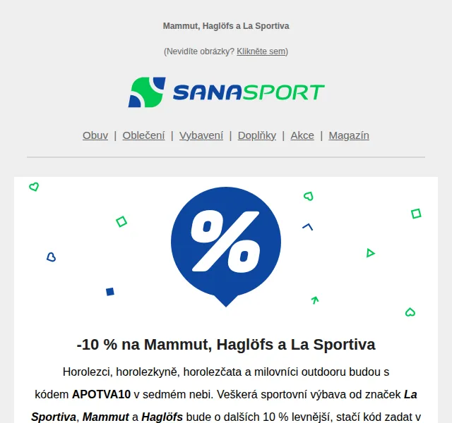 Sanasport: -10 % na Mammut, Haglöfs a La Sportiva – červen 2026 | Nuslet.cz