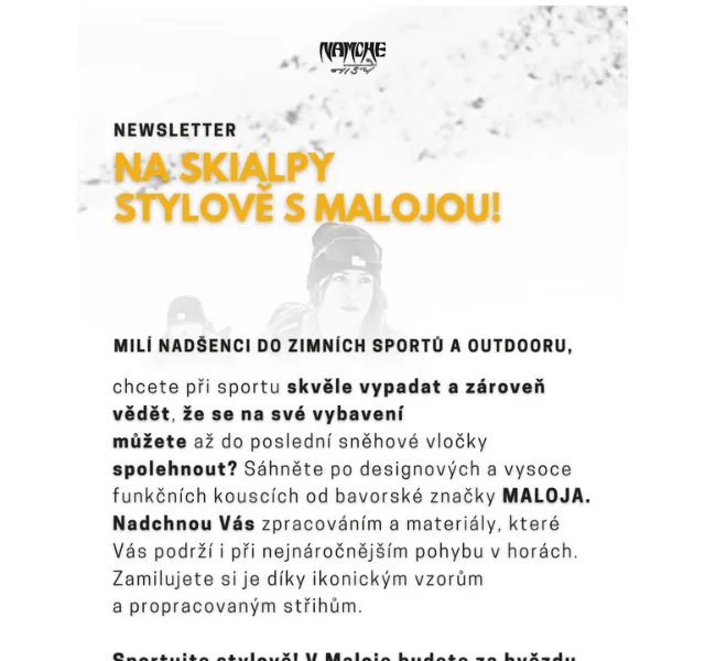 Namcheshop: Designové skialpy Maloja – červen 2026 | Nuslet.cz