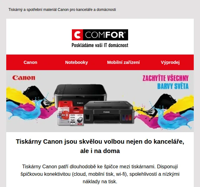 Comfor: Tiskárny a spotřební materiál Canon od 549 Kč – červen 2026 | Nuslet.cz