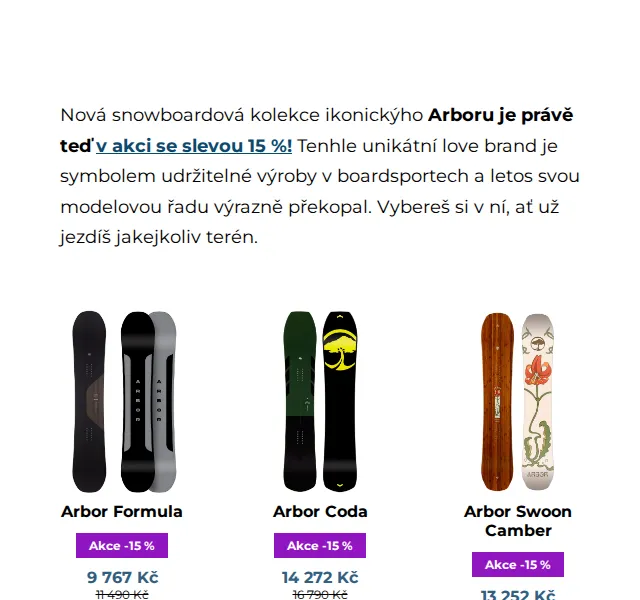 SNOWBOARD ZEZULA: Arbor sleva 15 % – červen 2026 | Nuslet.cz