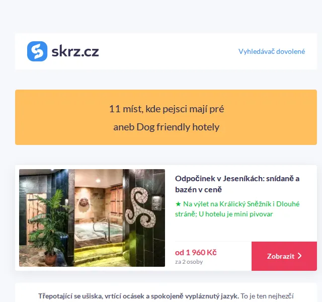 Vánoce na Skrz: Dog friendly hotely od 1 490 Kč – červenec 2026 | Nuslet.cz