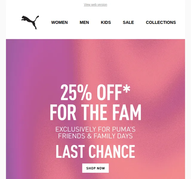 PUMA: 25% sleva na vše – kód PUMAFAM – červenec 2026 | Nuslet.cz