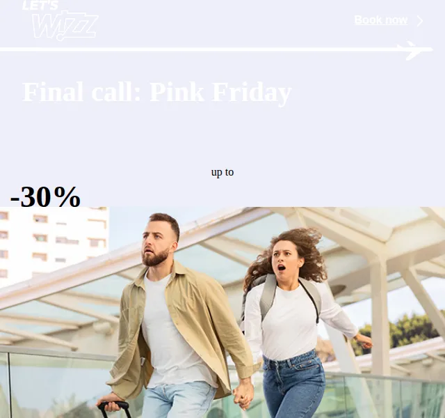Wizz Air: až 30 % sleva na letenky Pink Friday – listopad 2025 | Nuslet.cz