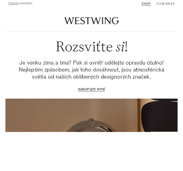 Westwing: designová svítidla Artemide, Louis Poulsen – červenec 2026 | Nuslet.cz