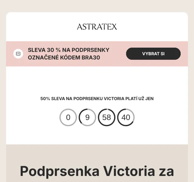 Astratex.cz: podprsenka Victoria -50 %, ostatní -30 % | srpen
