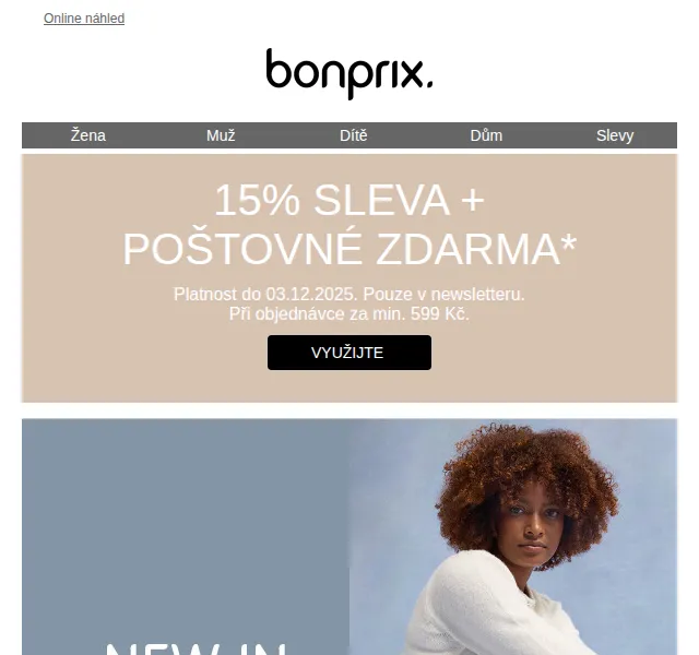 Bonprix: -15 % sleva + poštovné zdarma – duben 2026