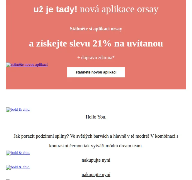 Orsay: 21% sleva v aplikaci – červen 2026 | Nuslet.cz